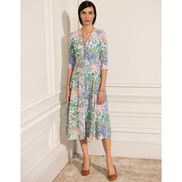 The Fold London Lochaline Japanese Botanical Floral Midi Dress 8 V-Neck Wedding - Picture 3 of 16